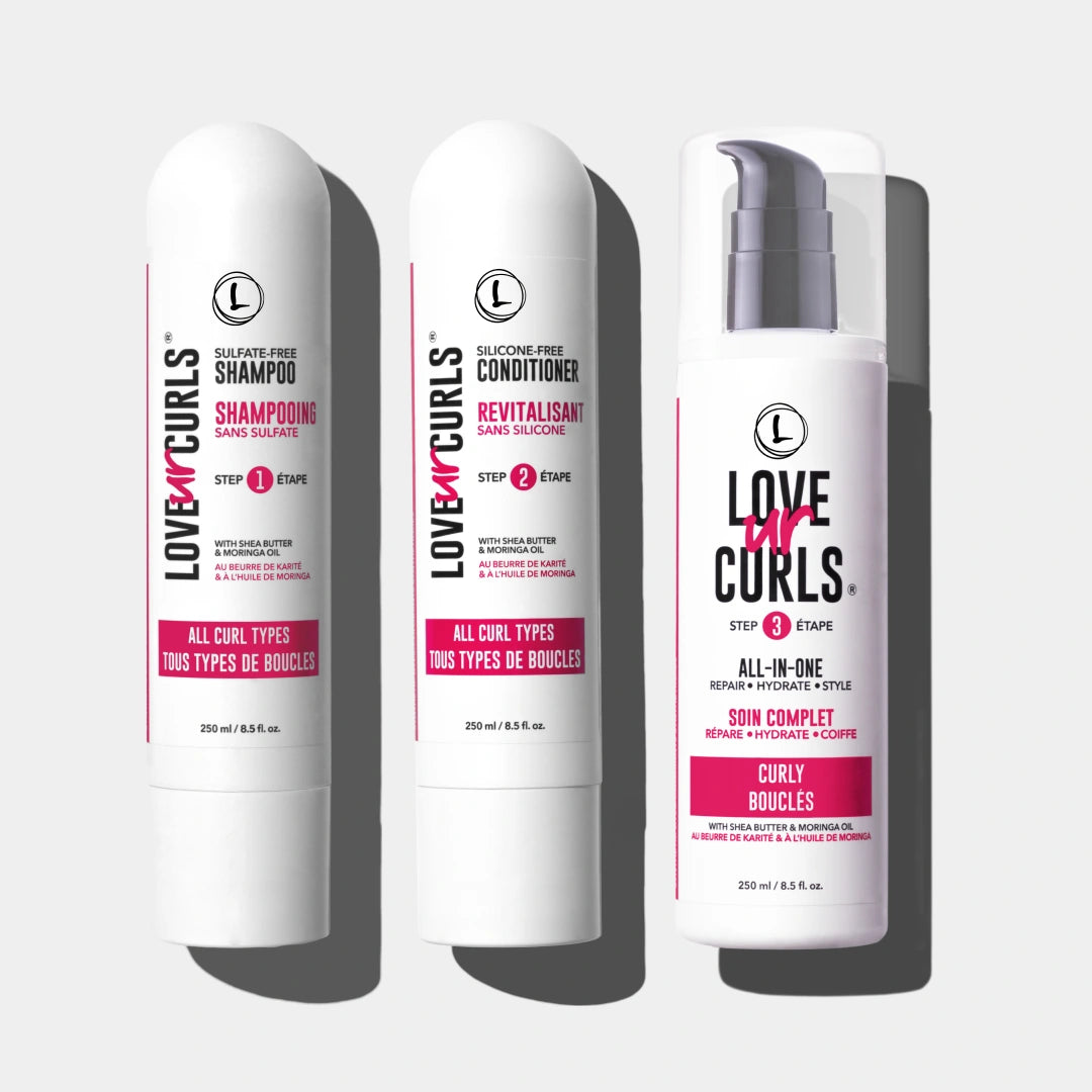 3 step system love ur curls shampoo conditioner and the curly styler