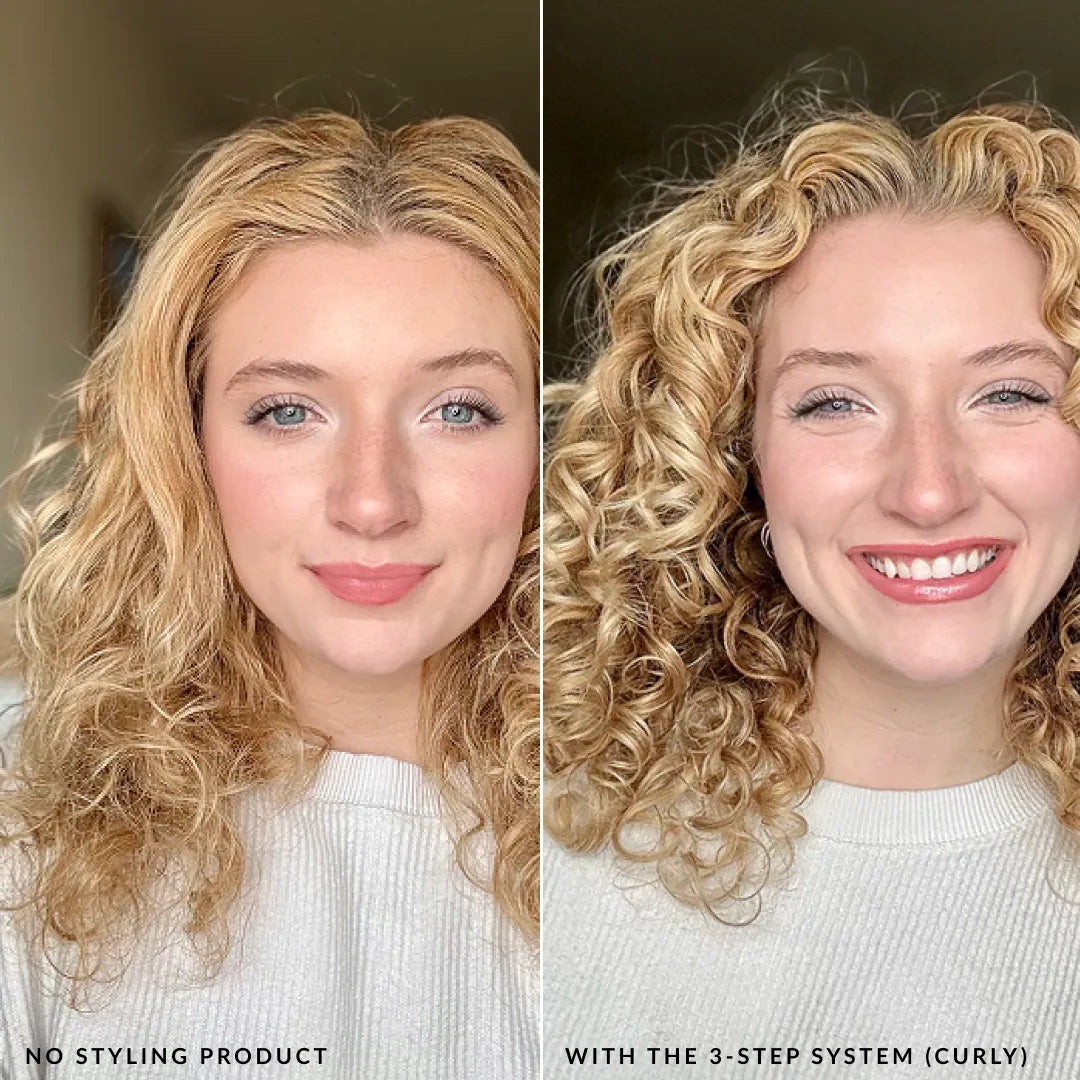 with and without the styler for curly in 3 step system after using the shampoo and the conditioner