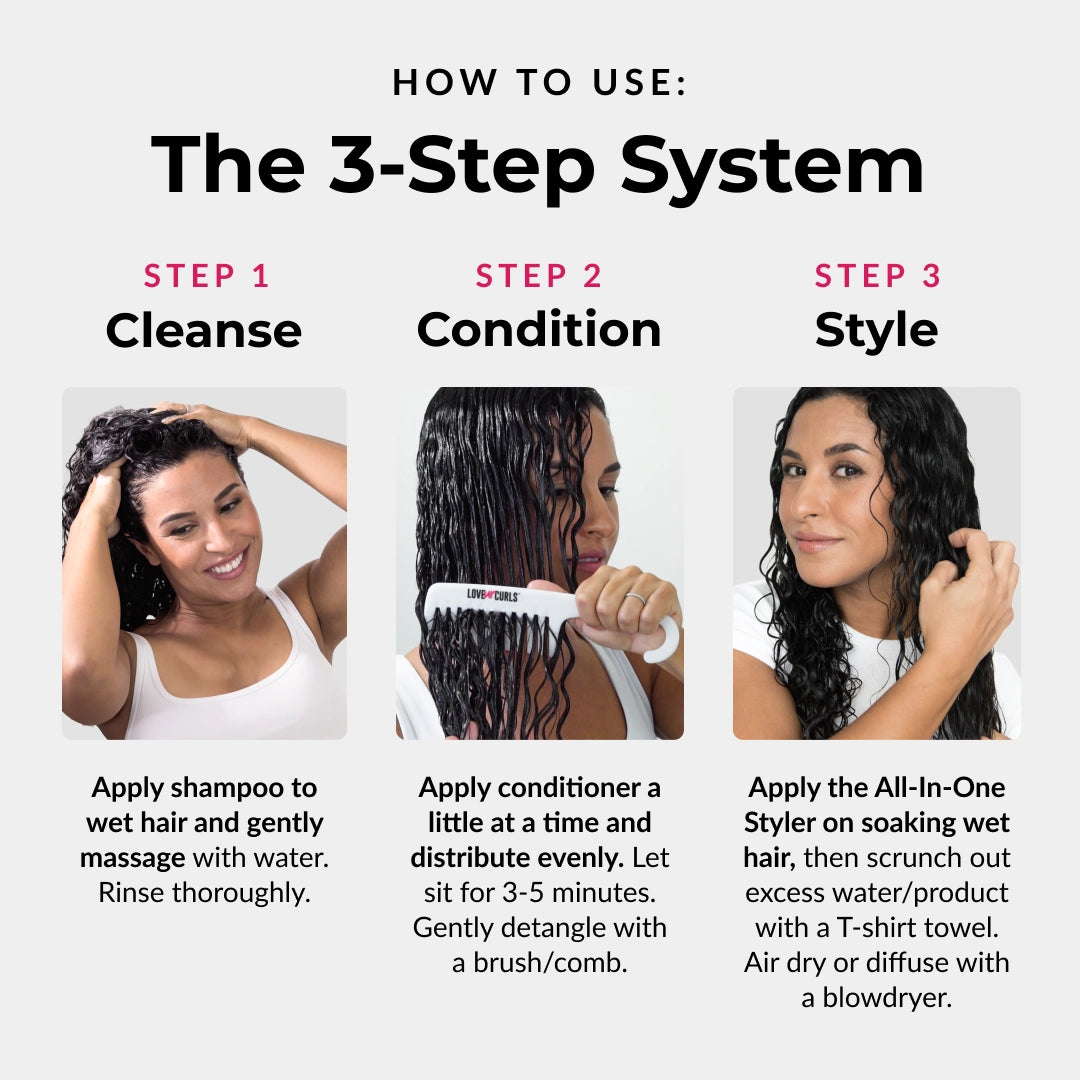 how to use of the 3 step system cleanse condition and styler 